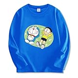 [NCWSDW] ドラえもん 子供服 長袖Tシャツ 春秋 キッズ 男の子 女の子 綿100% 可愛い パジャマ 丸首 プリント トップス ディープブルー 110CM