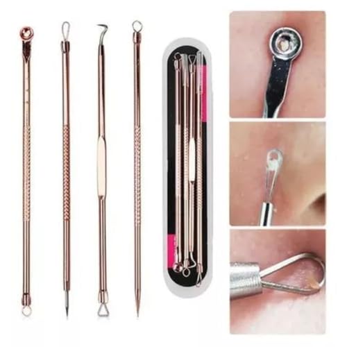 Kit 4 Curetas Extrator Cravos Limpeza Pele Inox Com Estojo