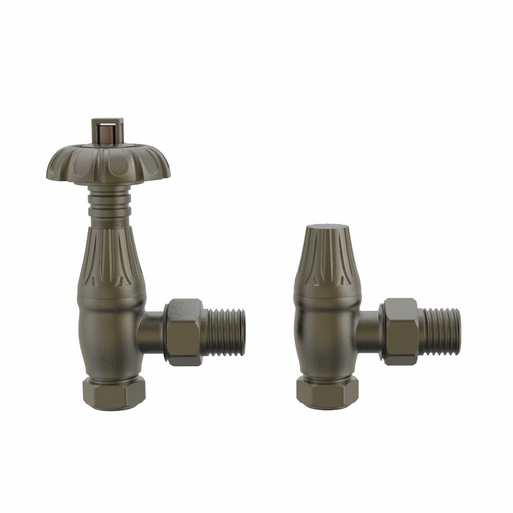 Warmehaus Antique Brass Traditional Antique Style Brass Thermostatic Radiator Valve Lockshield Heated Towel Rail Angled Trv