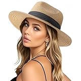 Panama Hat Sun Hats for Women Men Wide Brim Fedora Straw Beach Hat UV UPF 80+ Green