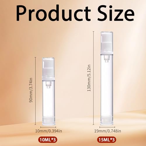 6 Stück Airless Pumpspender,Pumpflasche Klein Leer,Creme Spender Pumpflasche,Flüssigkeiten Dispenser,Reiseset Spenderflasche,Cremespender Reiseflaschen Befüllen Flaschen für Kosmetische (10ml,15ml)