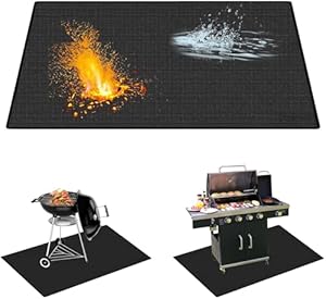 Leerweii Feuerfeste Unterlage 100 x 150 cm, Grillunterlage Faltbare Grillmatte Bodenschutz Hitzebeständig bis 1800°F Silikon-Glasfaser Grillteppich Bodenschutzmatte Grillmatte für Gasgrill