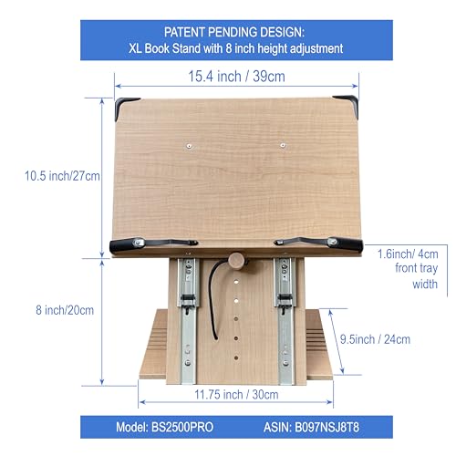Image of BS2500PRO XL Super Heavy Duty 15.4x10.5 Portable Height Adjustable Foldable Eye Level Bookstand Holder for Reading Hands Free Large Thick Heavy College Textbooks Tablets Neck Pain Free