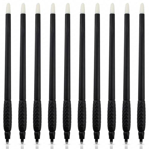 10PCS Disposable Microblading Eyebrow Pen – Nano Blade Tattoo Hand Tool with Pigment Sponge for Precise Brow Shaping (10PCS Black 0.15 18U)