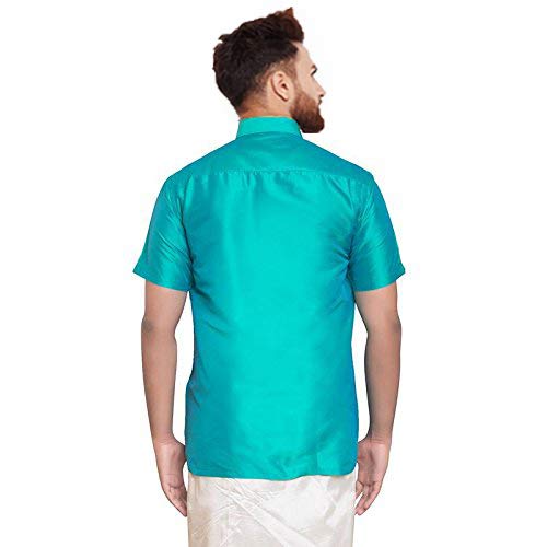 Image of SJS-Men's Half Sleeve Solid Art Silk Shirt