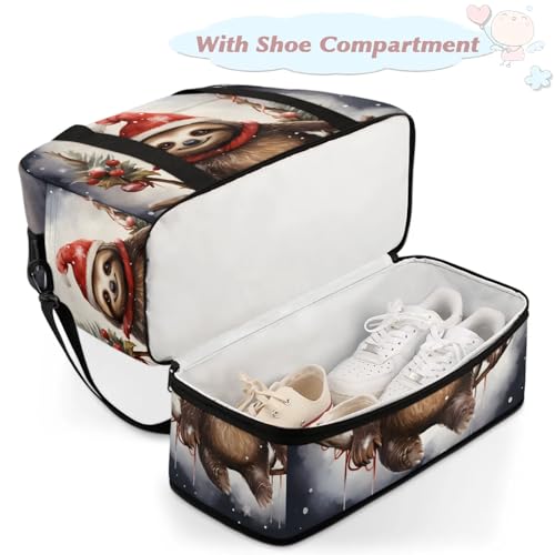 Large Weekender Overnight Bags Cute Animal Christmas Sloth Travel Duffel Bag for Women Men Gym Bag With Shoe Compartment Foldie Travel Tote Bag Carry On Personal Item Bag for Travel Gym Sports4