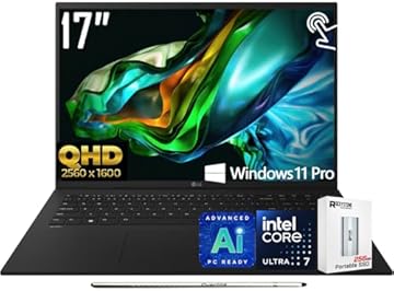 Gram 17 inch QHD+ Touchscreen Lightweight Laptop, 8-Core Intel Ultra 7 258V(>Ultra 9 185H), 32GB LPDDR5X, 2TB SSD, Copilot+, Wi-Fi 7, Backlit KB, Win11 Home, W/256G PSD