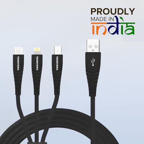 Image of TexoVera 1.2M 3-in-1 Braided Charging Cable Micro USB iPhone Type-C Black (Not for Data Transfer)