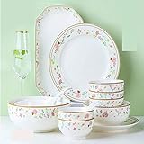 OWOHYG Juego de vajilla, vajilla, Juego de Cena, Plato de Postre, Piezas de Porcelana, Cena, Textura Elegante, Doble Dorado, diseño antiplanchado, se Puede Usar en Horno microondas, B, A