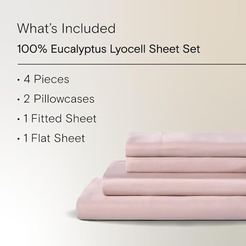 Sijo AiryWeight Tencel Sheet Set, 100% Lyocell Derived from Eucalyptus, Buttery Soft, Architectural Digest 2022 Best Cooling Sheets Winner - 4pc - 2 Pillowcases 1 Fitted 1 Top (Blush, Cal King)