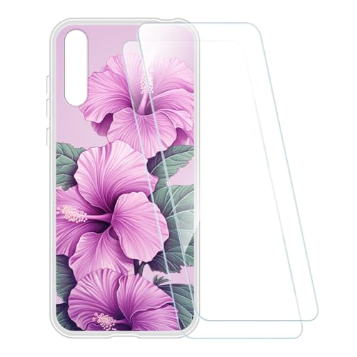 ESCAMOT Funda Estampada + 2 Protectores de Pantalla Vidrio Templado Compatible con Huawei Honor 30i, Carcasa Suave Antigolpes y Película HD (Flor 4)