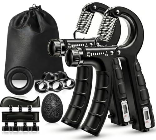Vexloria Hand Grip Strengthener Workout Kit Grip Strengtheners with Counting Function 6Packs Hand Extension Exerciser Finger Exerciser Grip Ring & Stress Relief Grip Ball size7