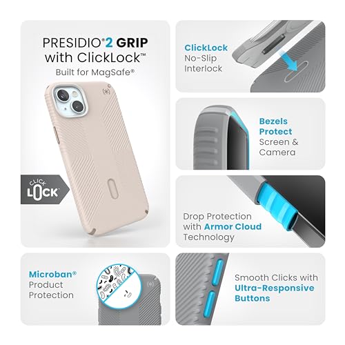 Speck iPhone 15 Plus Case - ClickLock No-Slip Interlock, MagSafe, Drop Protection Grip - for iPhone 15 Plus iPhone 14 Plus 6.7 Inch Phone Case - Presidio2 Grip Bleached Bone/Heirloom Gold/Hazel Brown - image 3