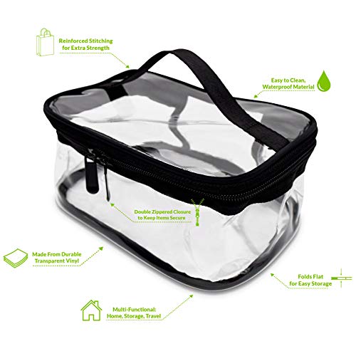 Cosmetic Travel Bag - Clear Vinyl Zipper Toiletry Pouch Portable Cosmetic Pouches Makeup Bag Multifunction Vacation Organizer Double Zippers Bathroom, Holidays, Heavy-Duty Handle Design - 8X5.9X3.9 #TOP2