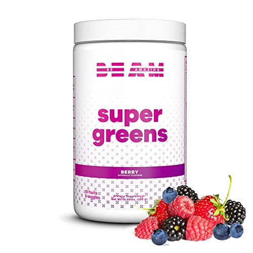 Beam Be Amazing Super Greens Powder With Prebiotics, Digestive Enzymes & Antioxidants | Energy Supplements, 18 Fruits & 8 Veggies | Gluten-Free Juice & Smoothie Mix | Berry, 30 Servings, 342 G #TOP7