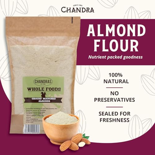 Chandra Whole Foods - Ground Almond Flour 1KG - Low-GI Almond Flour for Snack Making, Smoothies, Baking & Cooking - Gluten-Free Keto Almond Flour, Rich in Protein & Vitamins