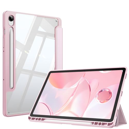 Image of Fintie Hybrid Slim Case for Samsung Galaxy Tab S9 FE 10.9 Inch /Galaxy Tab S9 11 Inch 2023 with S Pen Holder, Shockproof Cover with Clear Transparent Back Shell, Auto Wake /Sleep, Pink