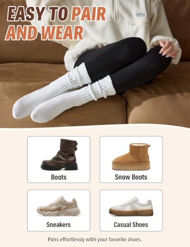 Image of Rehelu Womens Scrunch Crew Socks Cushioned Cotton Retro Slouchy Boot Socks