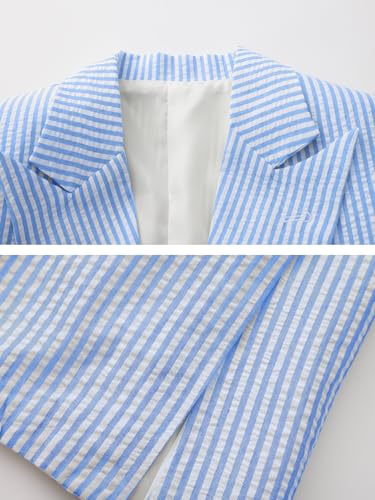 Men's Seersucker Double Breasted Blazer Lightweight Striped Suit Jacket Summer Beach Weddign Prom4