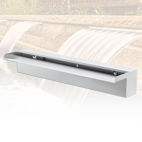 LONGRUNNEW Cuchillas de Fuente Piscina Cascada Acero Inoxidable, Departamento Aliviadero con Accesorios para Decoración de Estanque Exterior de Patio de Jardín (Longitud 60cm, Ancho 15cm)