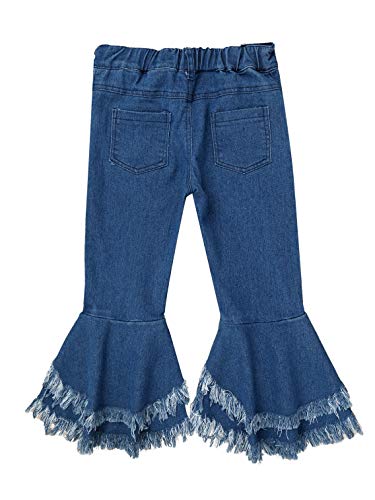 Loyan Toddler Girls Layered Flared Raw Hem Jeans Pants Bottom with Zipper4