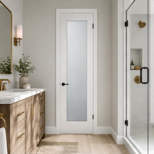 FammyLoft 24"x 80"x1-3/8 Frosted Glass Interior Door Slab, White Primed