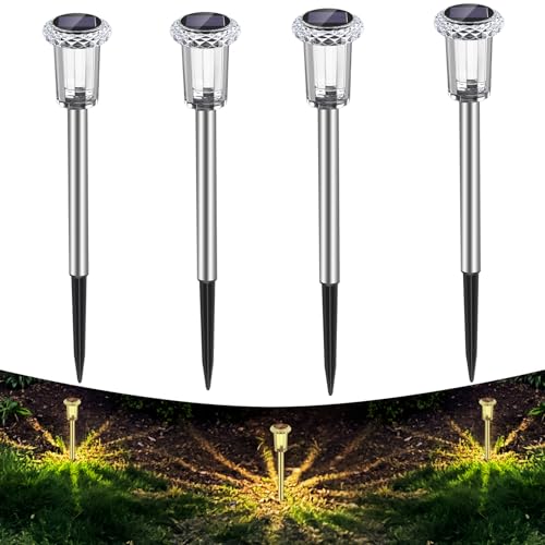 Auting Solarlampen für Außen Garten, 4 Stück Solarleuchten Garten mit Längere Arbeitzeit, IP65 Wasserdicht Extrem Helle Solar Gartenleuchten Deko für Balkon, Rasen, Terrasse, Hof Warmweiß Licht
