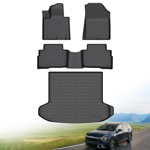 Hutisya-Floor Mats & Cargo Liner Set Fit for Kia Sportage Hybrid 2023-2025 All Weather Protection Anti-Slip & Durable TPE Full Set Liners Automotive Accessories-Black