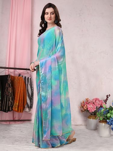 Image of MIRCHI FASHION Saree for Woman Chiffon Colorblock with Foil Work | Shimmer Festive Women's Sari for Wedding Functions and Ceremonies