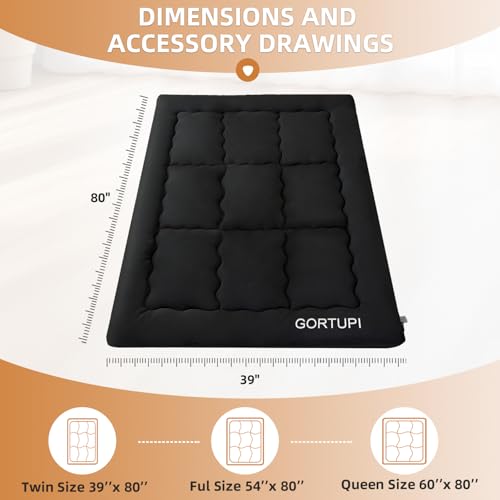 GORTUPI Japanese Floor Mattress,Futon Mattress 3" Black Thicken 100% High Density Comfortable Foam,Foldable Tatami Mat Sleeping Pad,Portable Floor Mattress Sleeping Pad for Adults,Twin Size 39"x 80" - Thumbnail 2