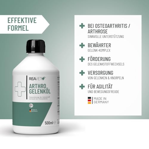 ReaVET Arthro Gelenköl 500ml für Hunde - Zur Unterstützung des Gelenkstoffwechsels bei Osteoarthritis (Arthrose) I Gelenke Hund, Gelenk-Komplex statt Gelenktabletten