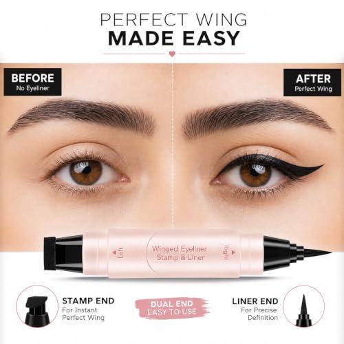 Image of Winged Eyeliner Stamp & Precision Liquid Eyeliner Pen | Dual End Cat Eye Stamp | Waterproof Smudge Resistant Long Lasting Eye Liner | Easy Symmetrical Wings | Black