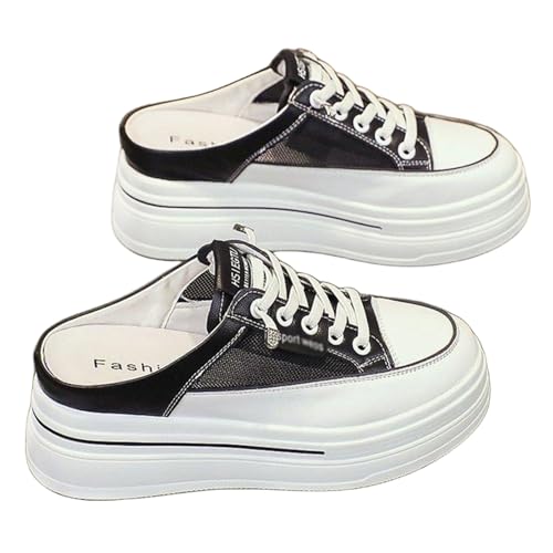 Platform Mule Sneakers for Women Backless Chunky Sneakers Breathable Mesh Fashion Slip On Shoes