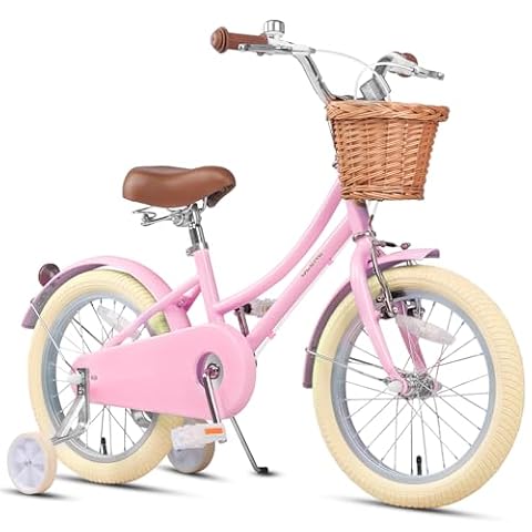 Glerc Little Molly 16 Cali Rower Dla Dziewczynek dla 4 5 6 7 Lat Małe Dziewczynki Retro Styl Wintage Rowery z Wiklinowym Koszykiem, Kółkami Bocznymi i Dzwonkiem, Kolor Różowy