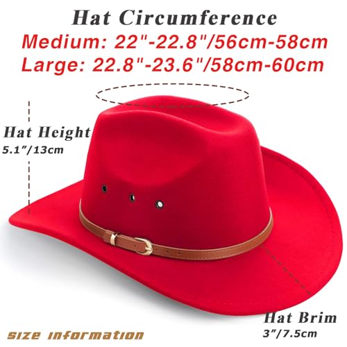 Image of DRESHOW Cowboy Hat for Women and Men Classic Western Felt Cowboy Cowgirl Hat Outdoor Wide Brim Belt Buckle Retro Fedora Hats Unisex Rolled up Caps
