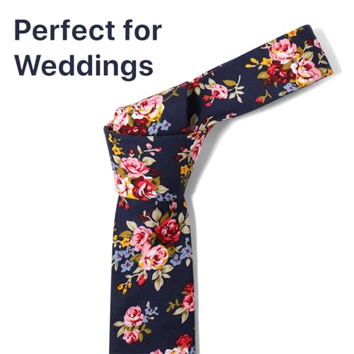 Image of Parquet Mens Floral Tie | Cotton Printed Skinny Necktie for Wedding | Spring & Summer