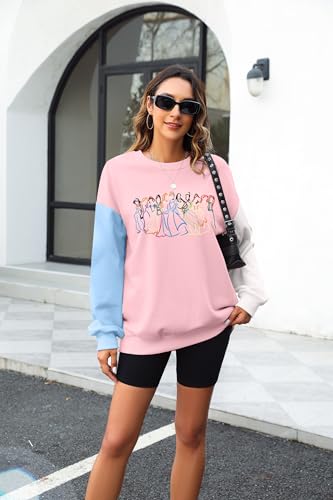 Image of BANGELY Fantastical Sweatshirt Women Cute Embroidered Fantastical Princess Sweater Family Vacation Shirt Long Sleeve Top