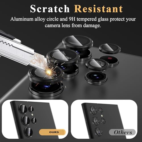 Image of Premium Camera Lens Protector Compatible For Samsung Galaxy S23 Ultra 5G (Black) Camera Lens Protector - 9H Tempered Glass, Military-Grade Anti-Scratch, Case-Friendly, Easy Install Frame