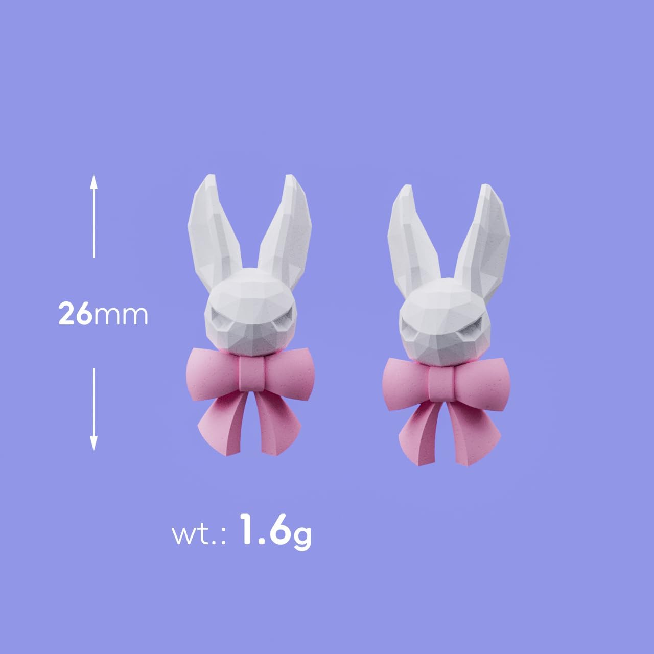 Bunny Rabbit Stud Earrings with Pink Bow, 925 Sterling Silver Needle, Designer-Inspired Jewelry Gift for Women - Image 5