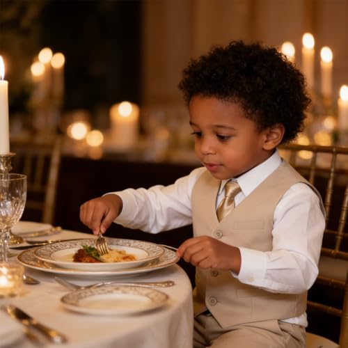 Image of Baby Boy Formal Suit for Toddler Infant Tuxedo Dress Suits | Little Gentleman, Wedding Ring Bearer Outfit, Vest Pants Long-Sleeve Shirt Tie, Birthday Party Christmas Prom, Classic
