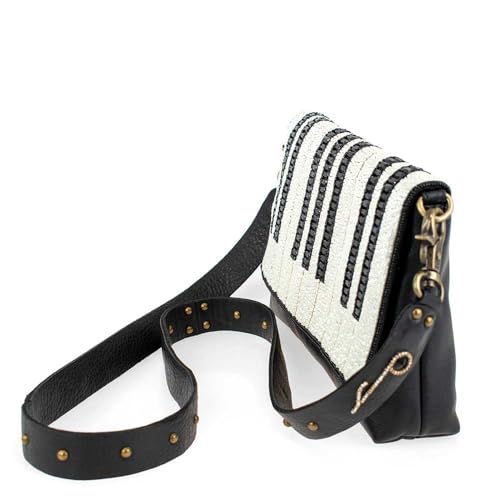Mary Frances Keynote Beaded Handbag Piano-Key Design Musical-Themed Crossbody Bag, Black and White4
