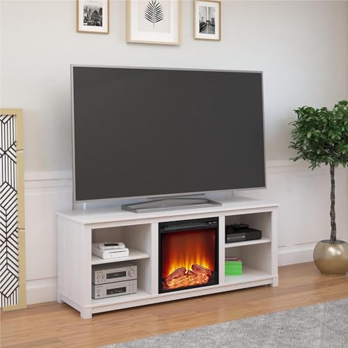 Ameriwood Home Edgewood TV Console with Fireplace for TVs up to 60', Ivory Pine