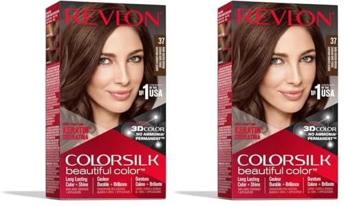 Revlon – Colorsilk Beautiful Color, Coloración Capilar Permanente, con Keratina y Aminoácidos, Color Intenso, Larga Duración, Sin Amoníaco, Resultado Natural, Tono 37 CHOCOLATE (Paquete de 2)
