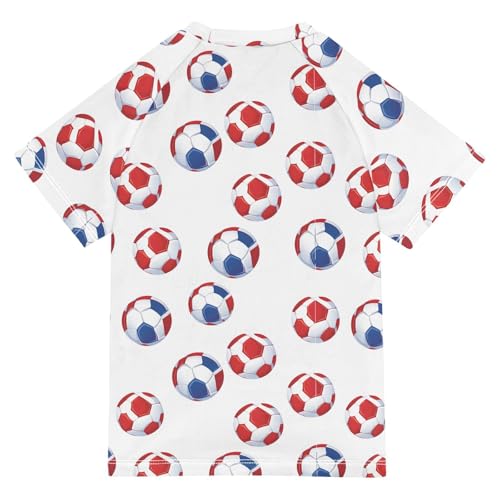ALAZA Kids Rash Guard Girls Boys Toddler Swim Shirts Short Sleeve Red Blue Football UPF 50+ 3T2