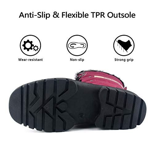 Knixmax Damen Schneestiefel Winterstiefel Warme Gefüttert Hoch Winterschuhe Rutschfest Wasserdicht Gummilaufsohle Weinrot Gr.38 EU