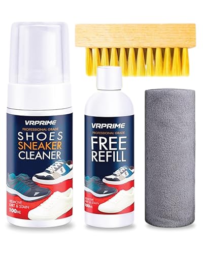 VR PRIME Shoe Cleaning Kit | Brush, Microfibre Cloth & Refill Bottle in Kit | Shoe Cleaner and Sneaker Cleaner for Nubuck, Canvas, Knit, Trainers, and Sports Shoes