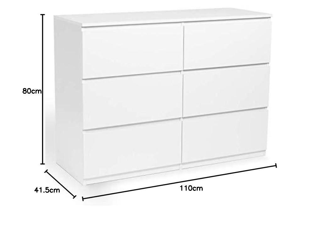 IDMarket - Commode 6 tiroirs TOMI 110 cm Bois Blanc