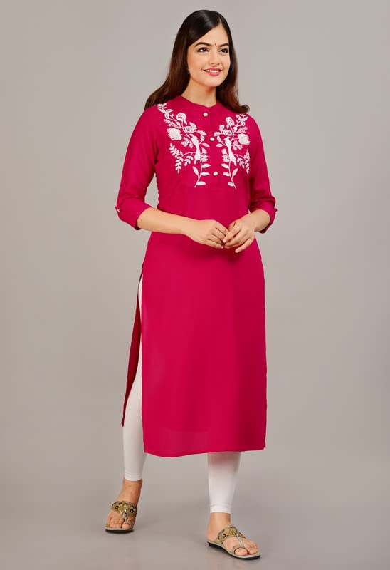 Image of NEW4U Women's Regular Fit Rayon Straight Buttoned Kurta | Designer Printed Kurti /Embroidery Kurta Round Neck Style with Buttons Ethnic Kurta