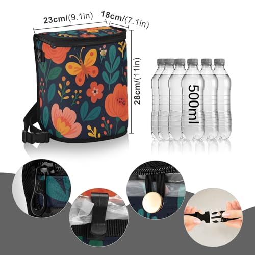 Image of Flowers Car Trash Can with Lid Leak Proof Car Trash Bag Waterproof Car Garbage Can, Multipurpose Trash Bin Hanging for Minivan SUV Truck