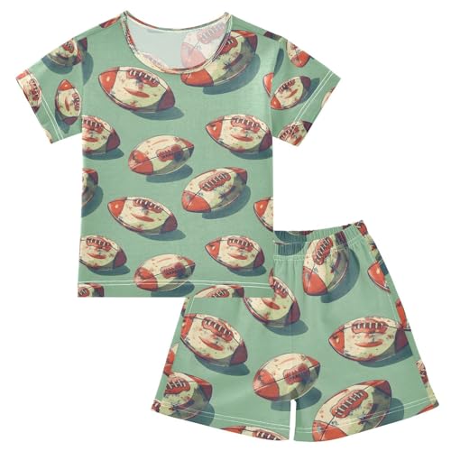 ALAZA Rugby Green American Football 3d Pajamas Set Short Sleeve Cotton Sleepwear Summer Pjs 2 Piece 5-14Y